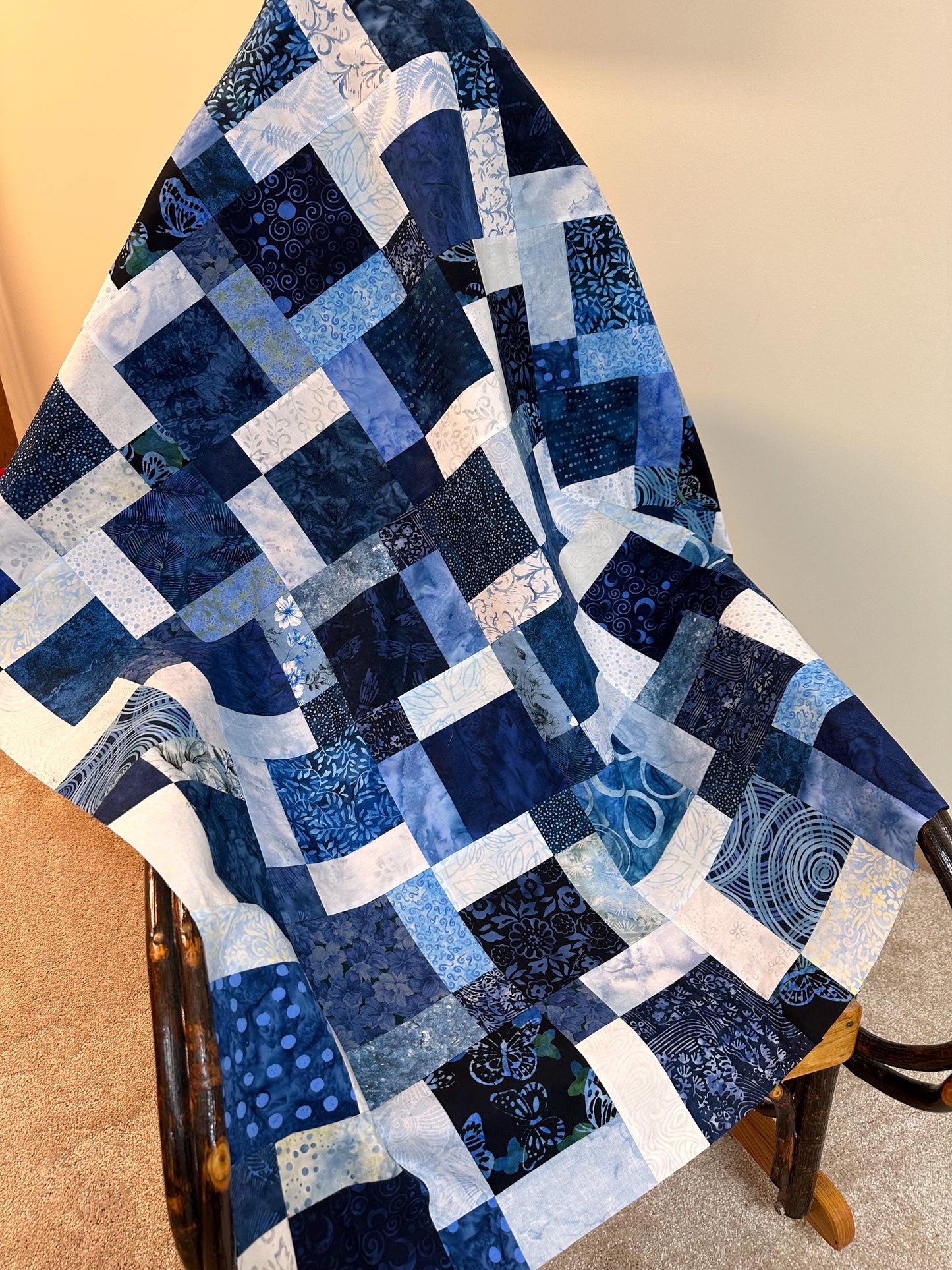 Handmade Batik Quilt Top 45x58 Blue Sofa Throw Lap Blanket Unfinished Cotton Patchwork