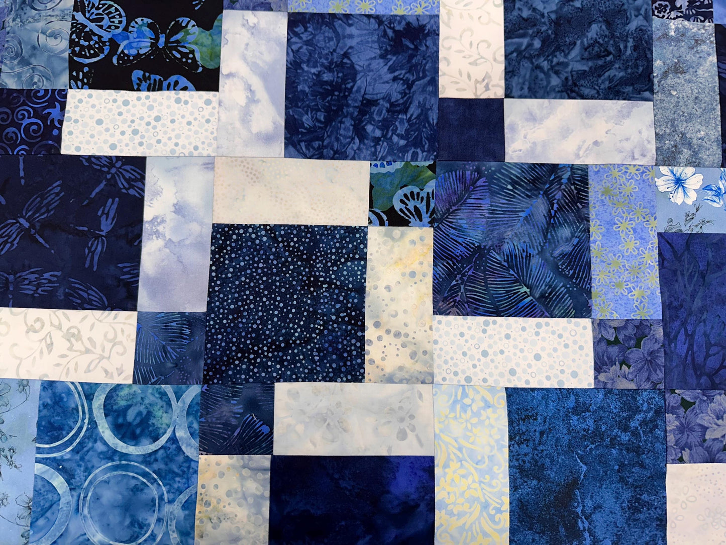 Handmade Batik Quilt Top 45x58 Blue Sofa Throw Lap Blanket Unfinished Cotton Patchwork