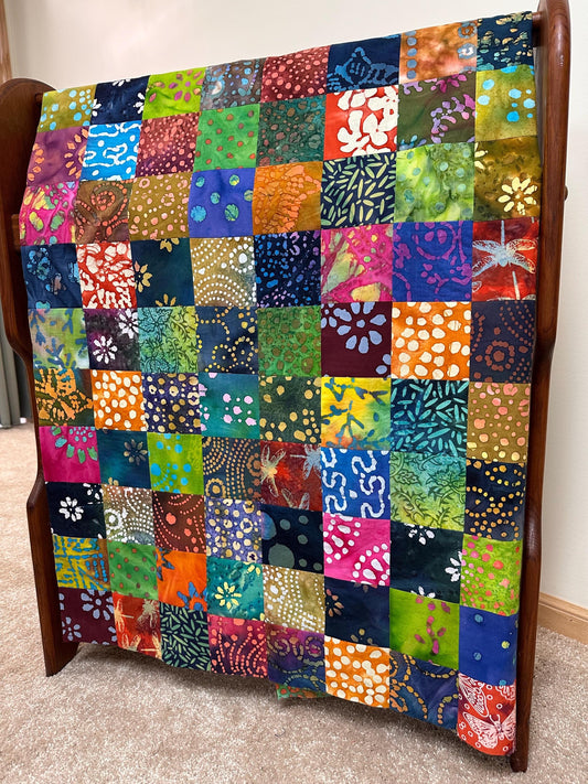 Unfinished Batik Quilt Top, Multi Color, 36" x 45", Crib Quilt