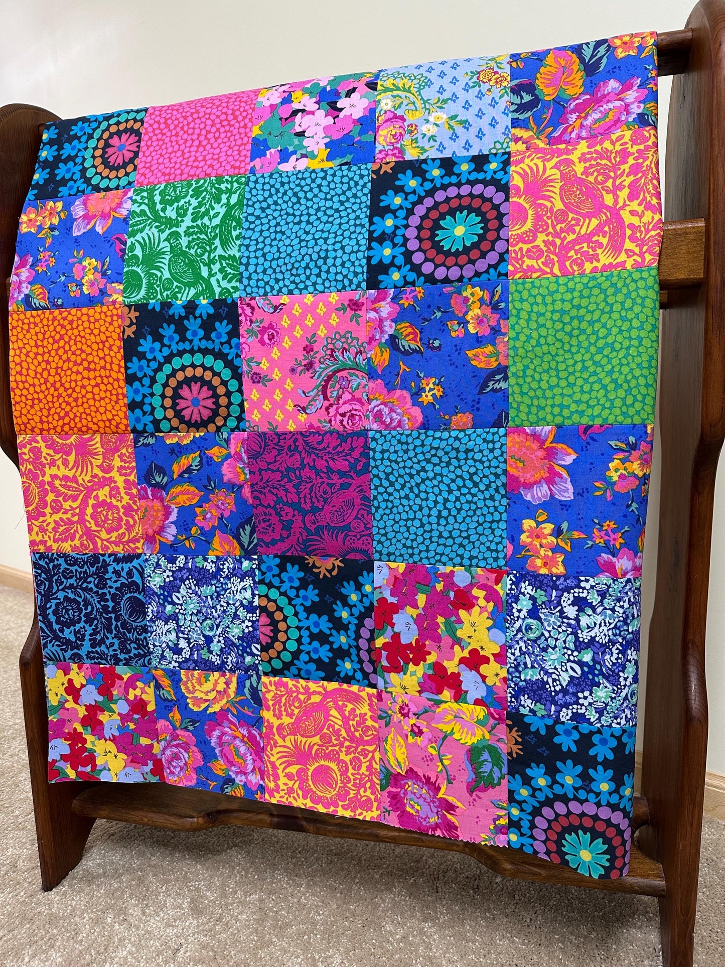 Unfinished Floral Quilt Top: Handmade Patchwork Lap Crib, 36x45 Geometric Design