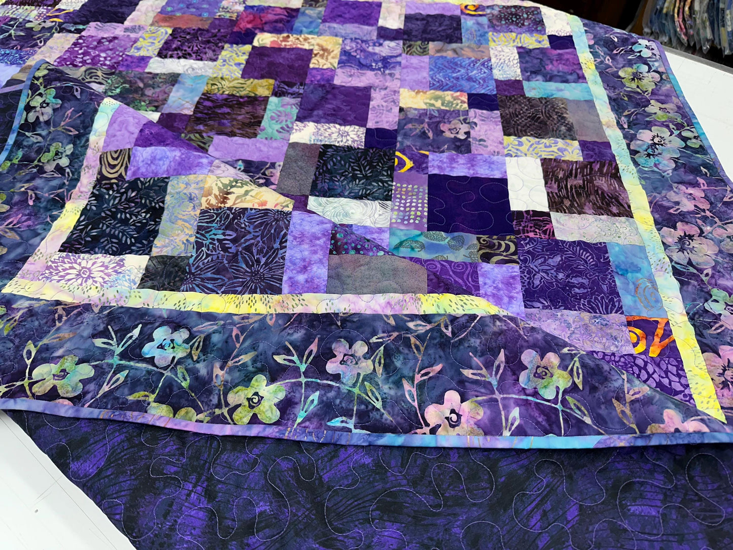 Purple Batik Patchwork Quilt: Handmade Cotton Sofa Throw Blanket 57x70