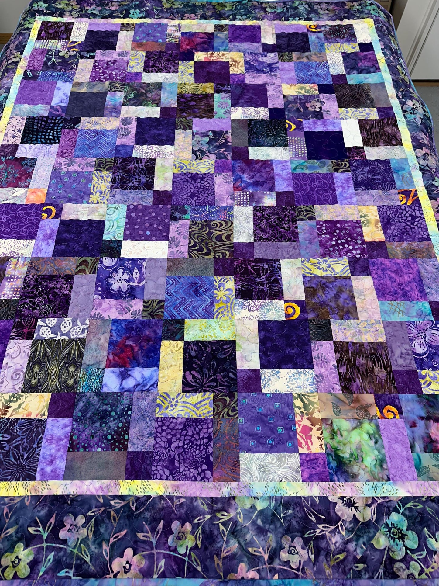 Purple Batik Patchwork Quilt: Handmade Cotton Sofa Throw Blanket 57x70