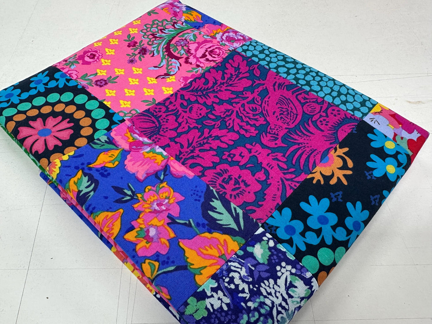 Unfinished Floral Quilt Top: Handmade Patchwork Lap Crib, 36x45 Geometric Design