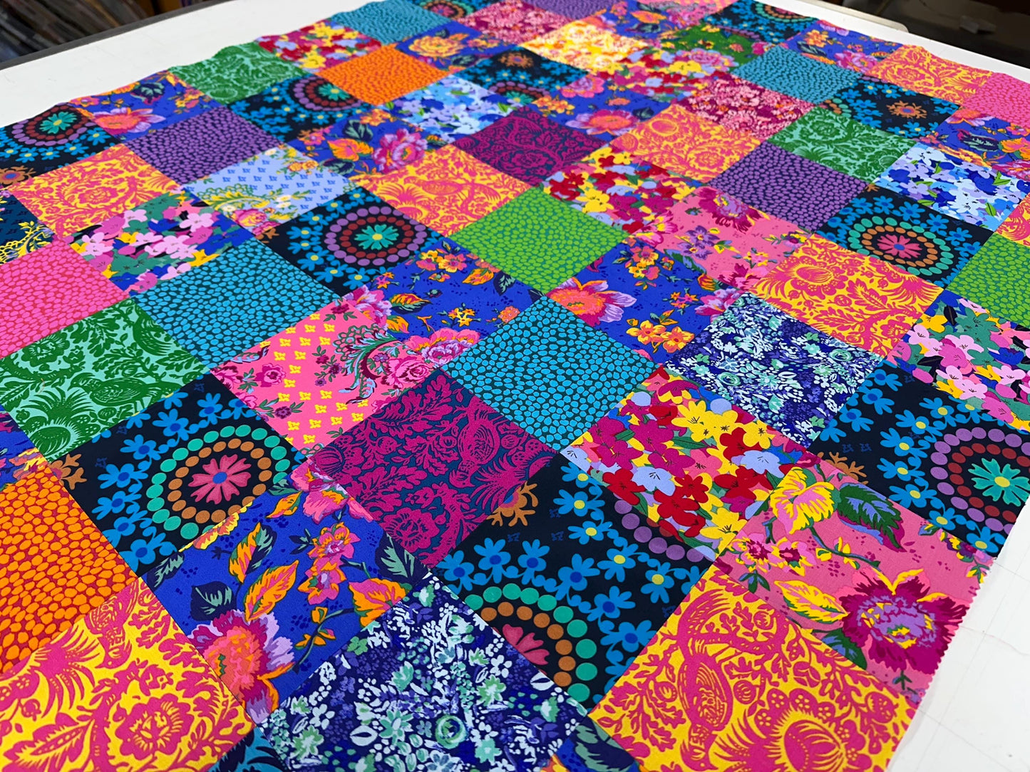 Unfinished Floral Quilt Top: Handmade Patchwork Lap Crib, 36x45 Geometric Design