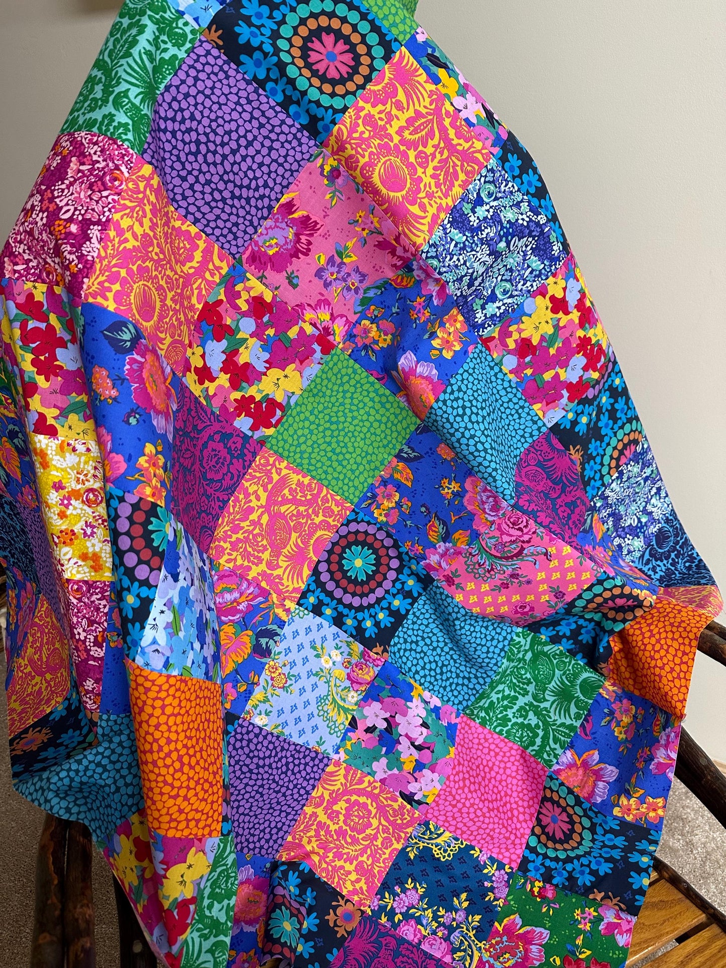 Unfinished Floral Quilt Top: Handmade Patchwork Lap Crib, 36x45 Geometric Design