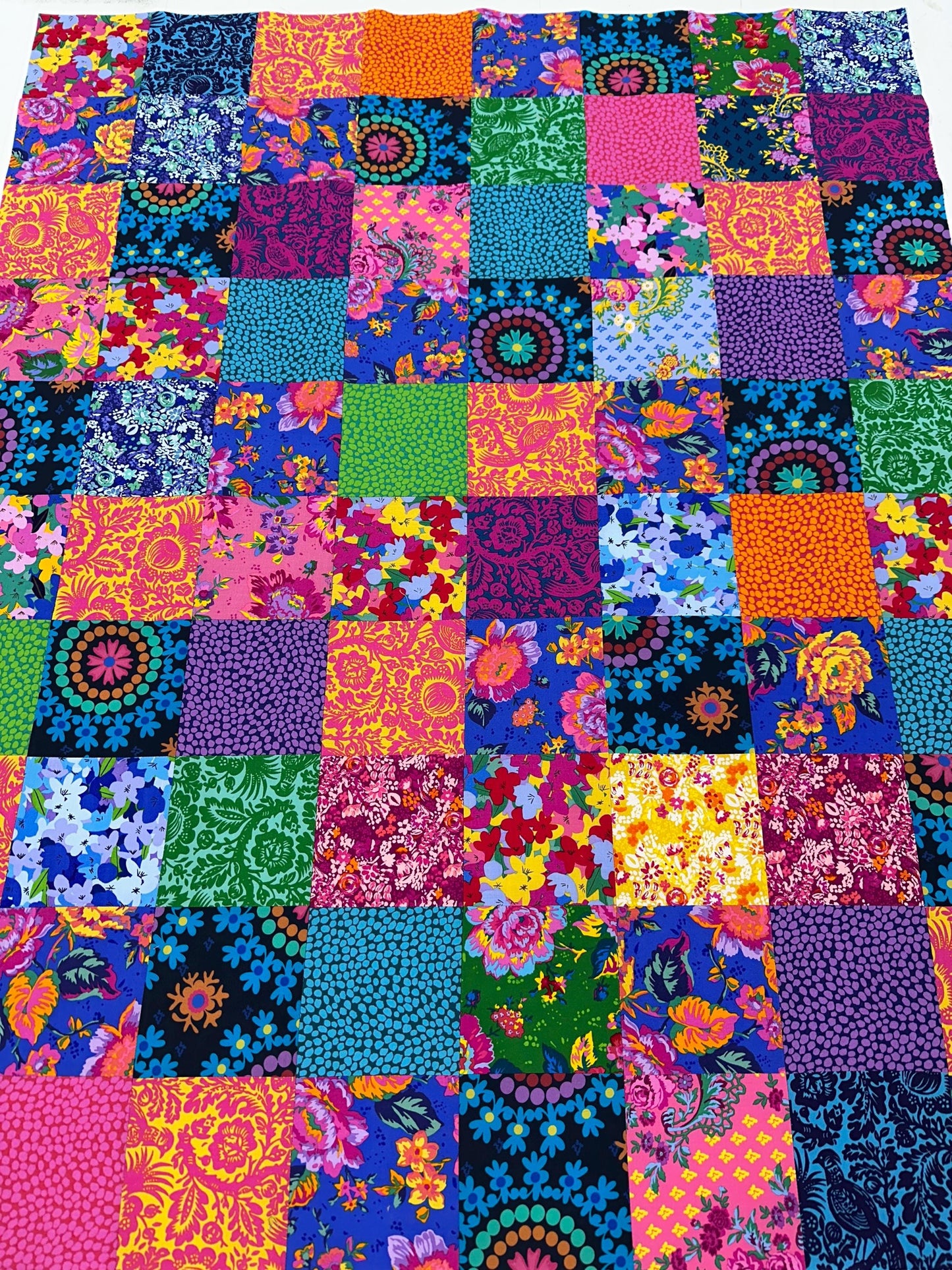 Unfinished Floral Quilt Top: Handmade Patchwork Lap Crib, 36x45 Geometric Design