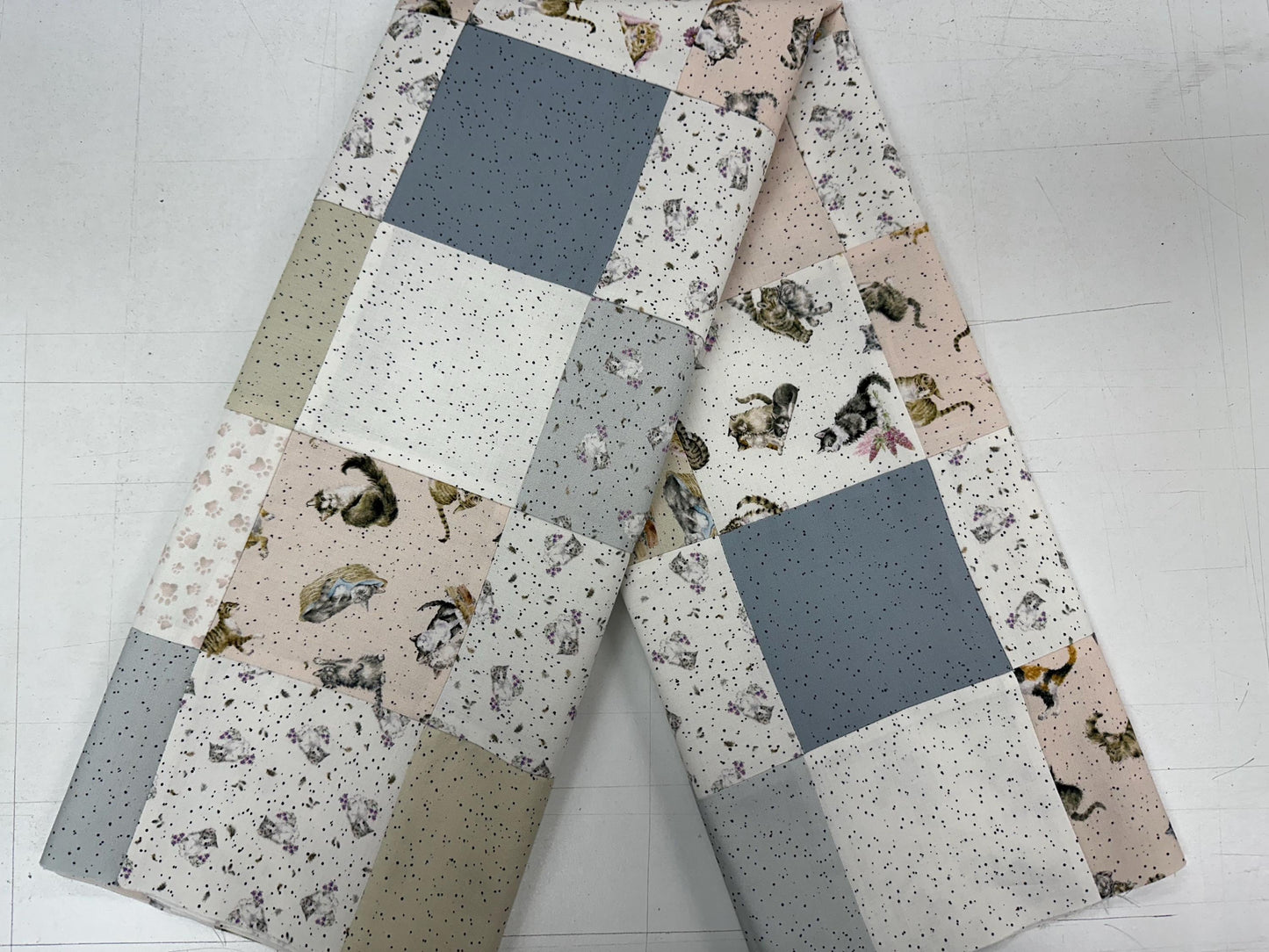 Unfinished Quilt Top: Cats Whiskers & Paws, Handmade, Modern Nursery Decor 36x44