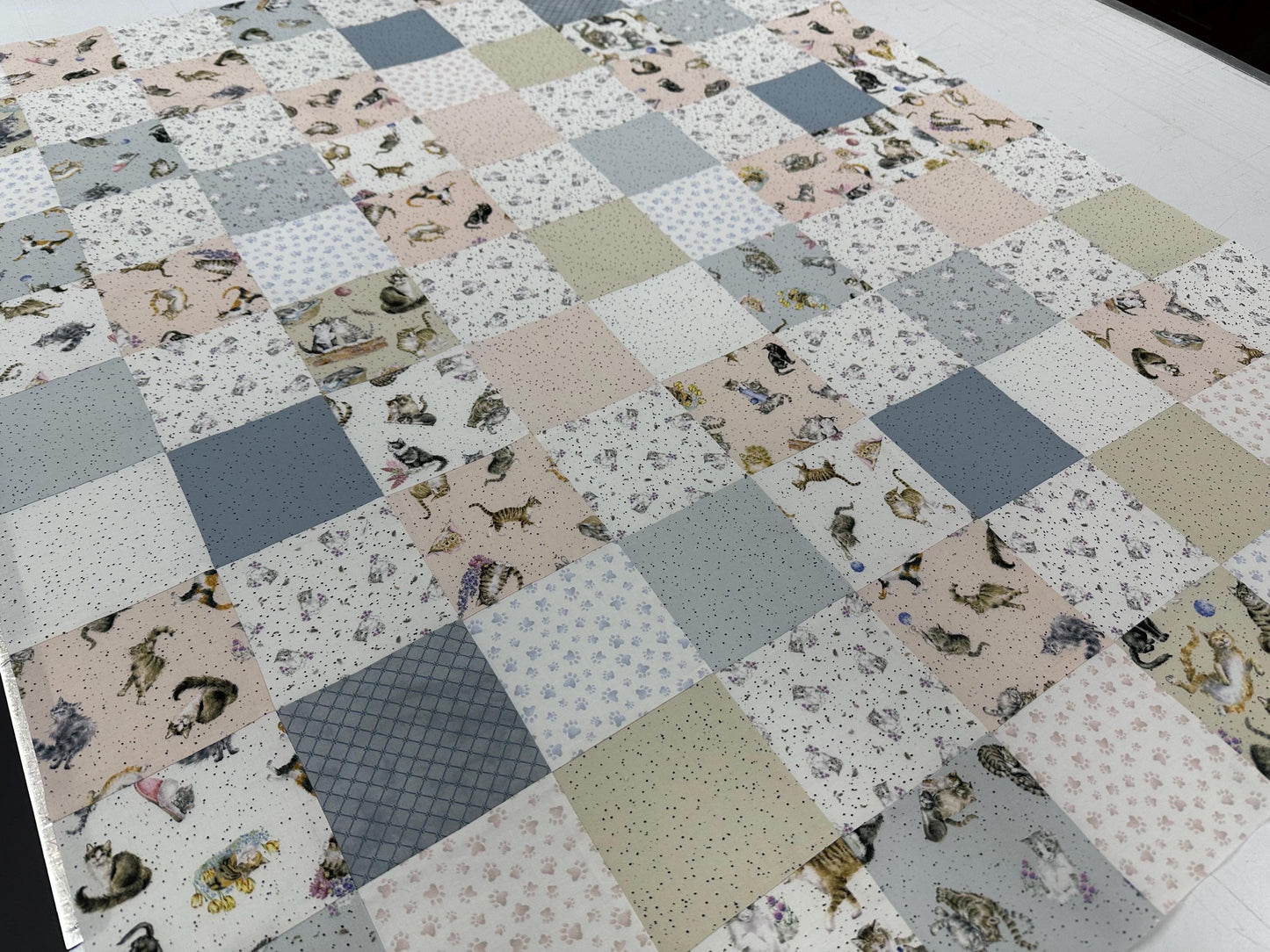 Unfinished Quilt Top: Cats Whiskers & Paws, Handmade, Modern Nursery Decor 36x44
