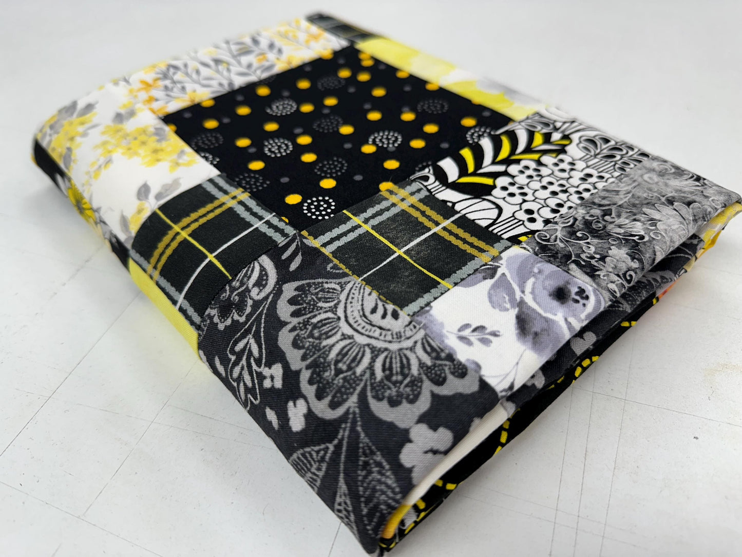 Handmade Black Gray Yellow Floral Unfinished Quilt Top: Lap Quilt (45" x 58")