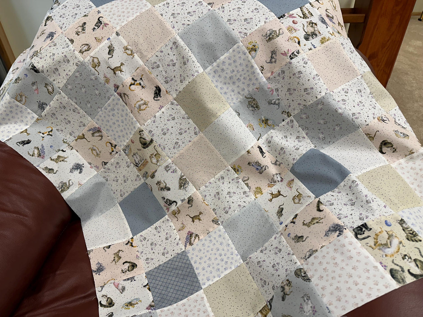 Unfinished Quilt Top: Cats Whiskers & Paws, Handmade, Modern Nursery Decor 36x44
