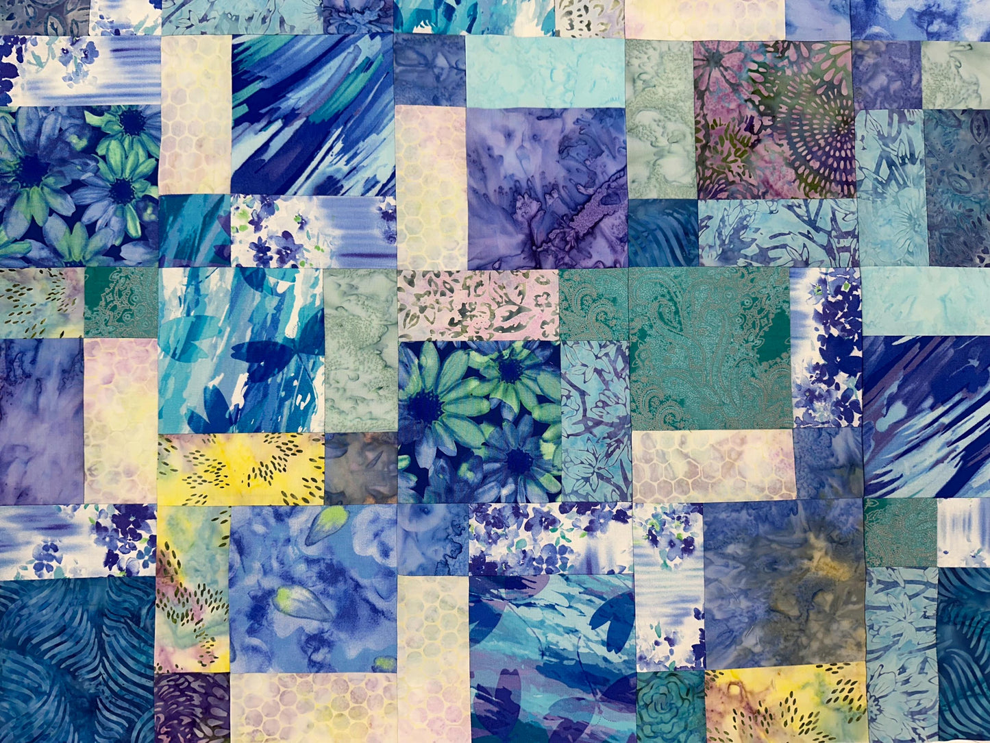 Blue Purple Batik Unfinished Quilt Top 33x45 Handmade Crib Lap Patchwork Cotton