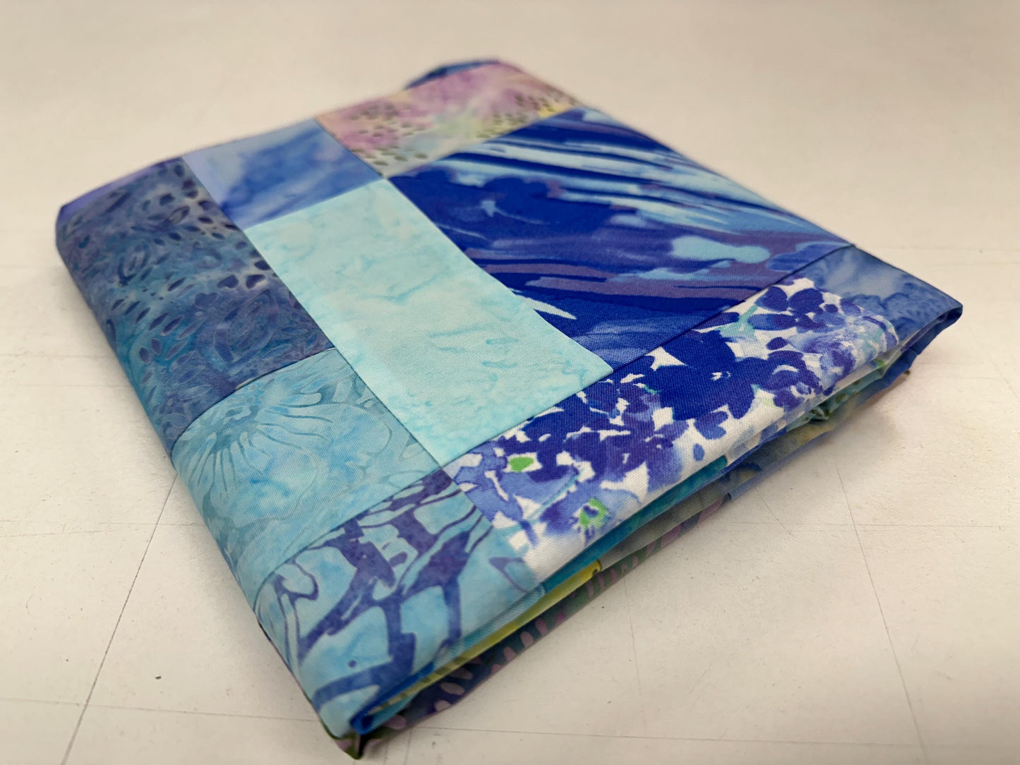 Blue Purple Batik Unfinished Quilt Top 45x58 Handmade Sofa Throw Lap Patchwork Cotton