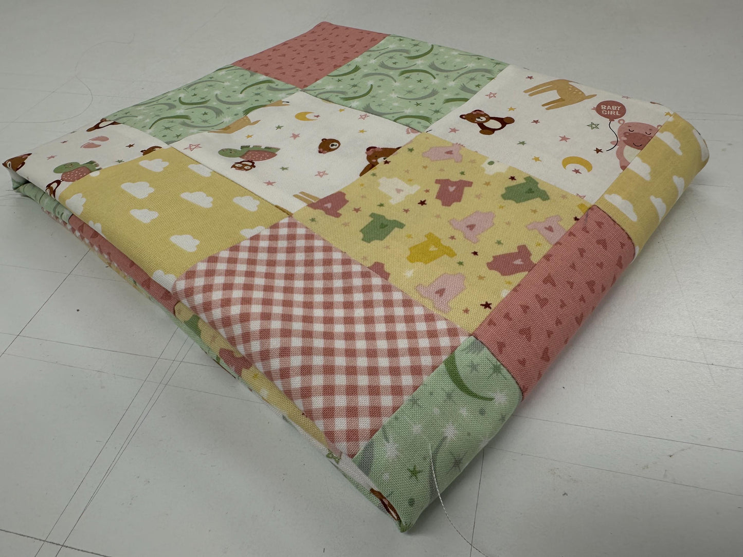 Handmade Baby Girl Quilt Top  Unfinished Patchwork Nursery Quilt  36" x 45"