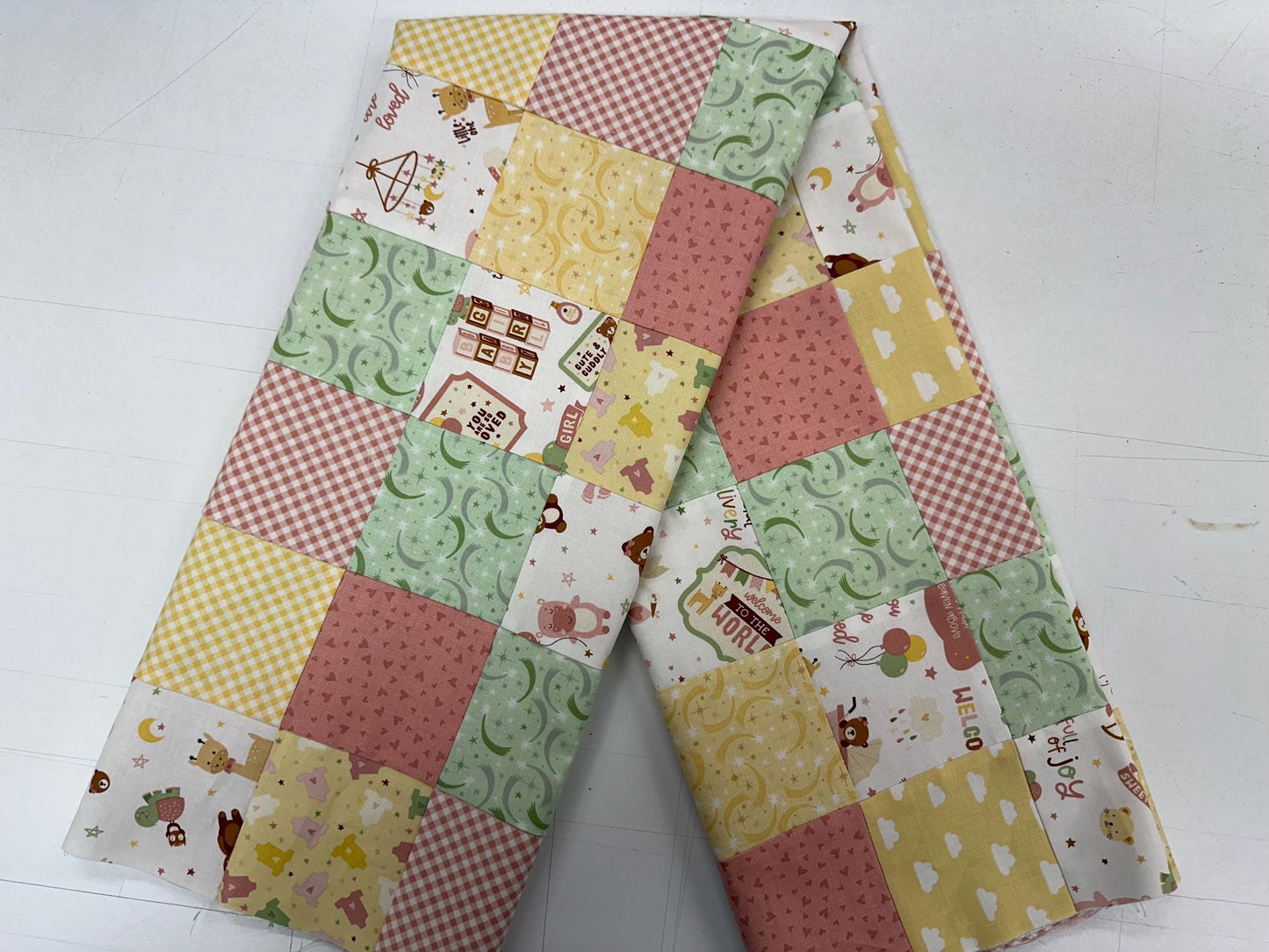 Handmade Baby Girl Quilt Top  Unfinished Patchwork Nursery Quilt  36" x 45"