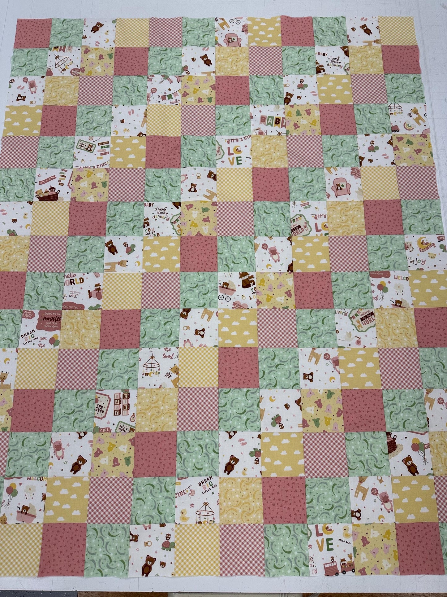 Handmade Baby Girl Quilt Top  Unfinished Patchwork Nursery Quilt  36" x 45"