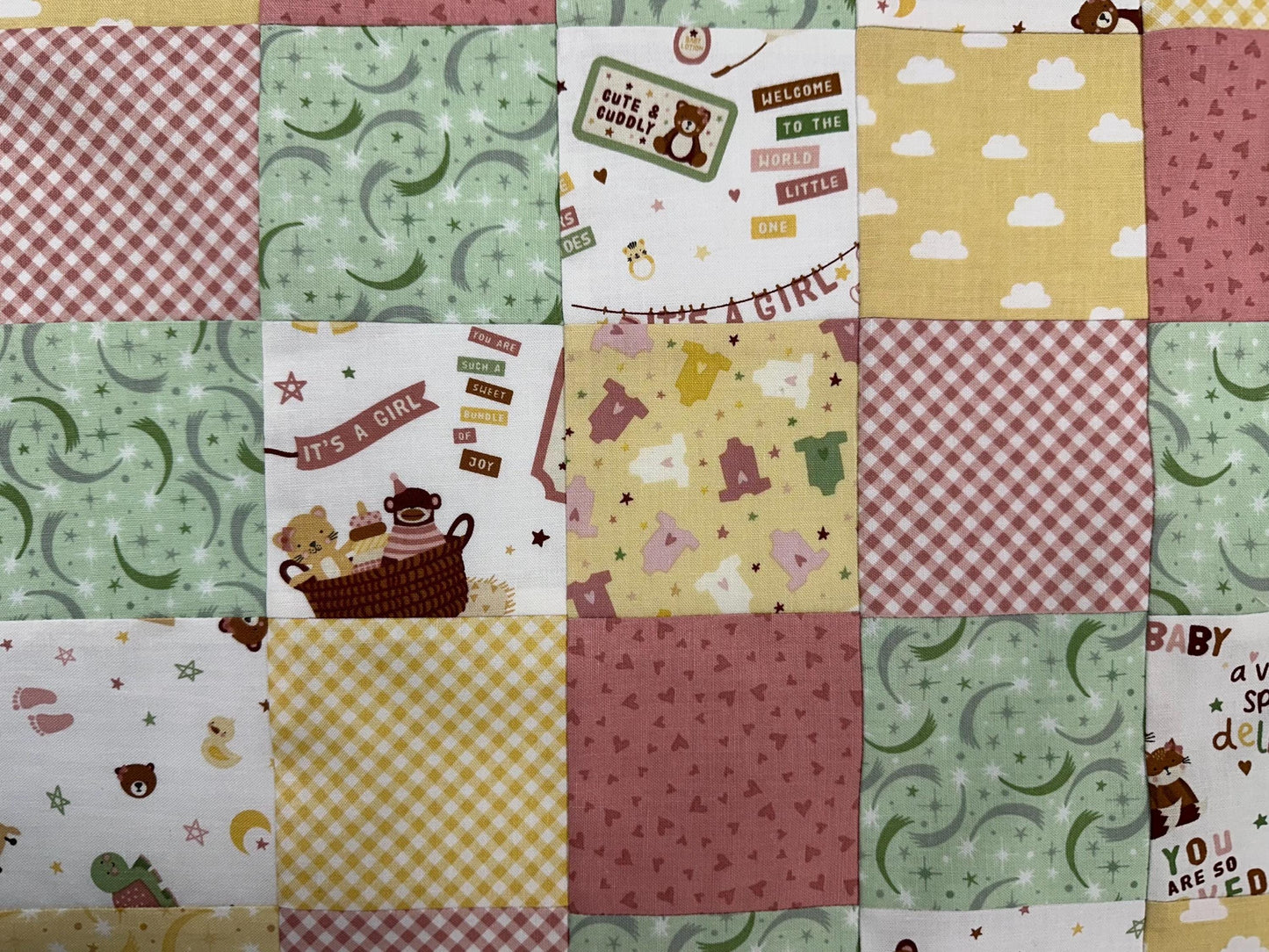 Handmade Baby Girl Quilt Top  Unfinished Patchwork Nursery Quilt  36" x 45"