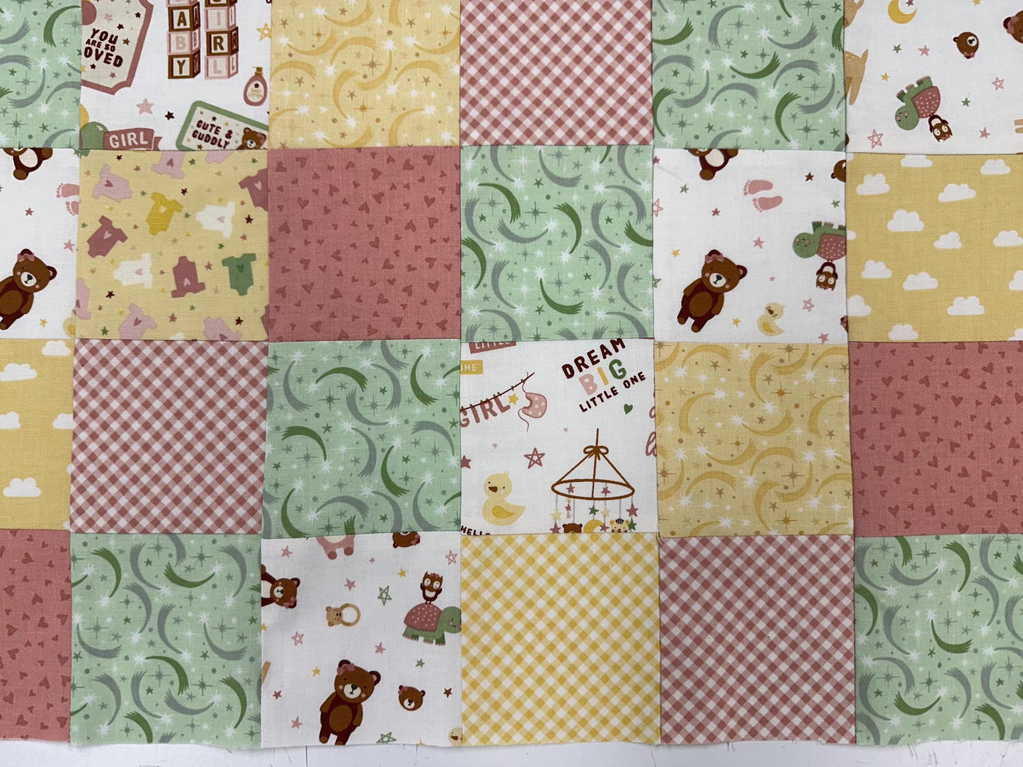 Handmade Baby Girl Quilt Top  Unfinished Patchwork Nursery Quilt  36" x 45"