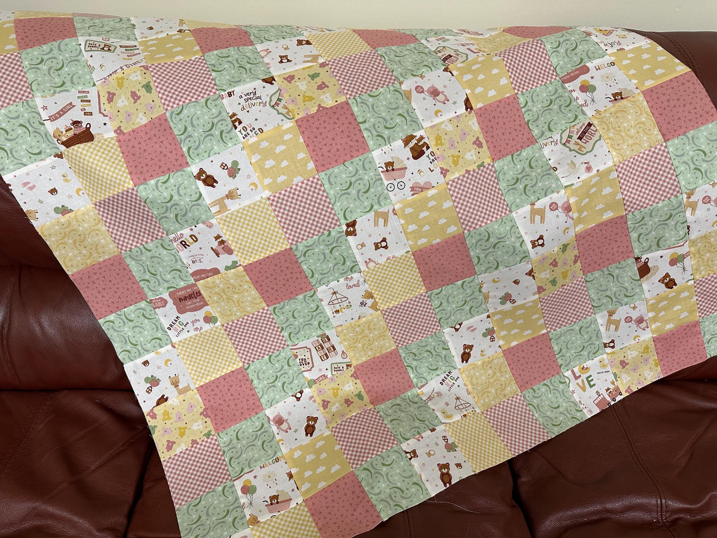 Handmade Baby Girl Quilt Top  Unfinished Patchwork Nursery Quilt  36" x 45"