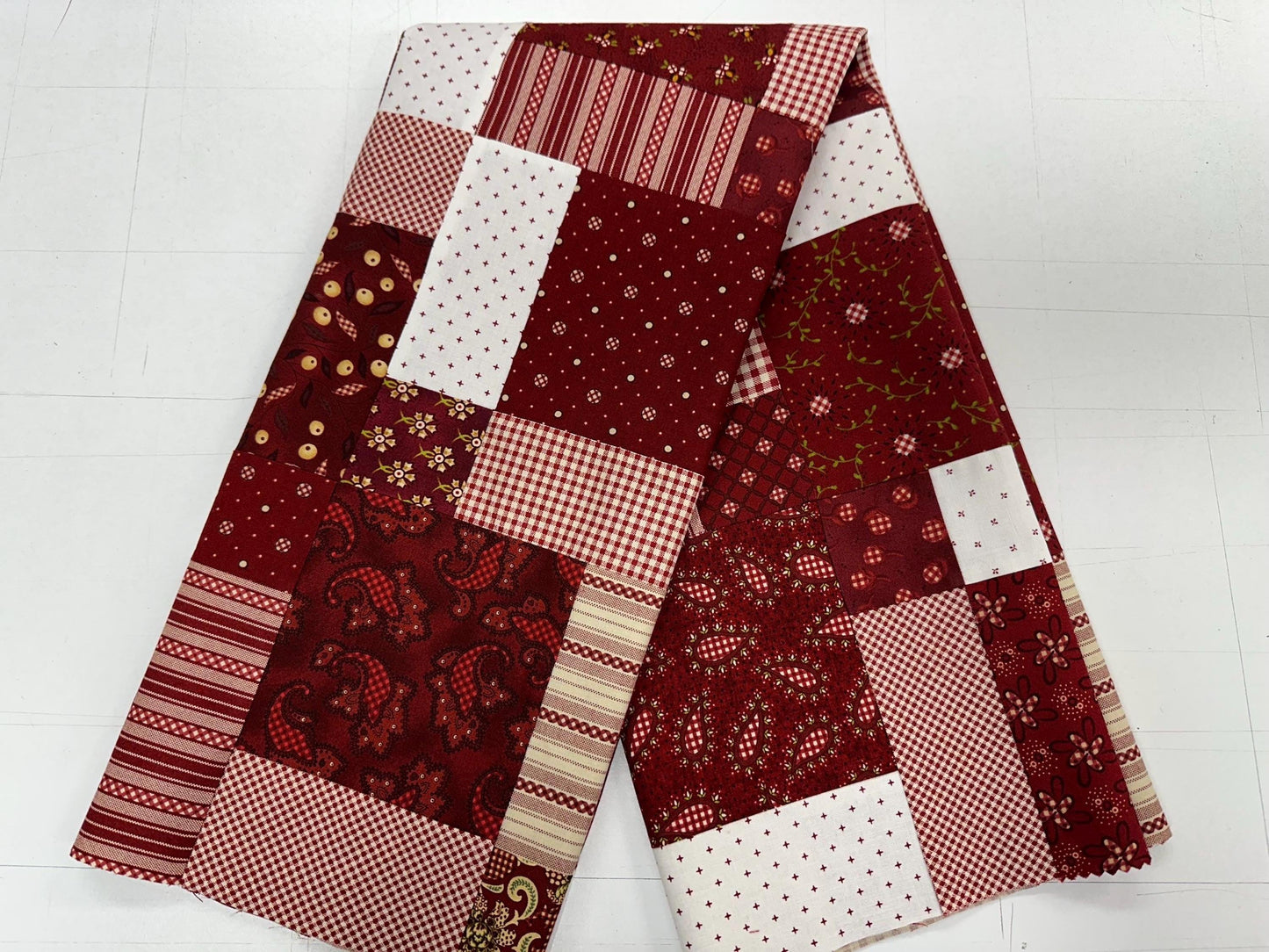 Handmade Garnets & Gingham Quilt Top  33" x 45" Lap / Crib Size  Kim Diehl Fabric