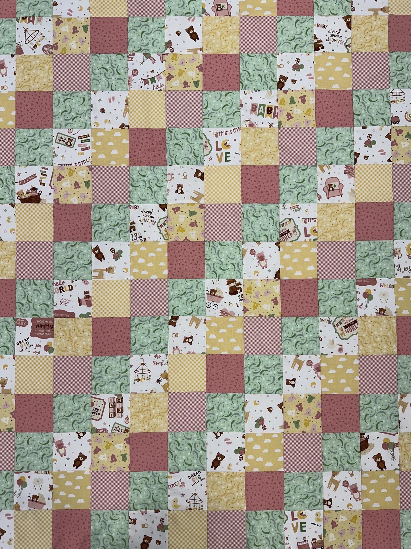 Handmade Baby Girl Quilt Top  Unfinished Patchwork Nursery Quilt  36" x 45"