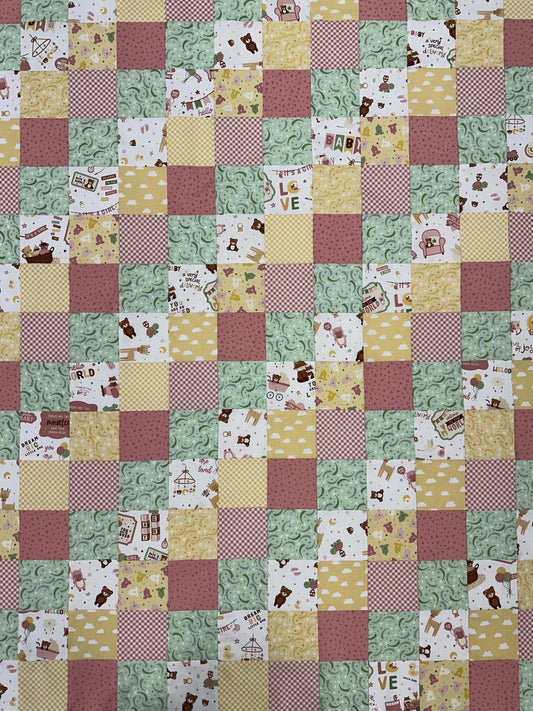 Handmade Baby Girl Quilt Top  Unfinished Patchwork Nursery Quilt  36" x 45"