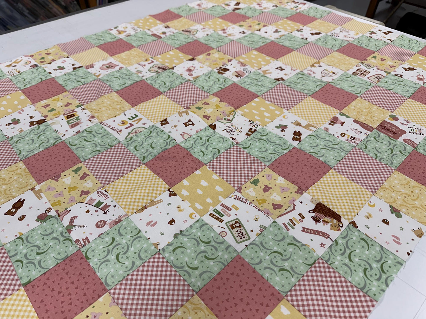 Handmade Baby Girl Quilt Top  Unfinished Patchwork Nursery Quilt  36" x 45"