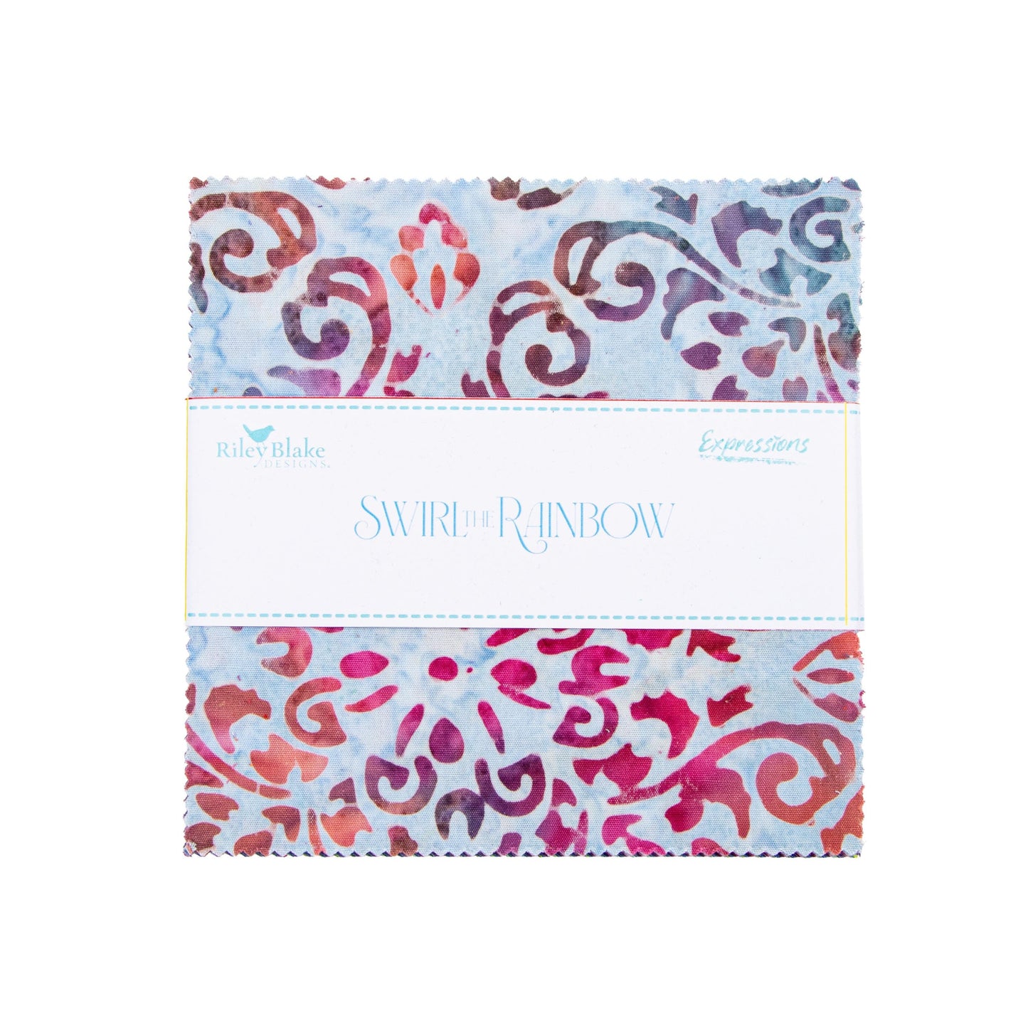 Riley Blake Swirl the Rainbow Batik 5" Precut Cotton Fabric Squares, 42Pcs. Multi-Color Stacker