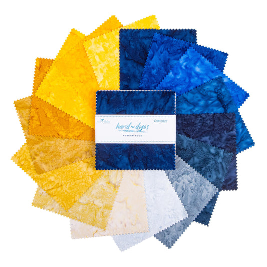 Riley Blake Tuscan Batik 5" Precut Cotton Fabric Squares, 42Pcs. Blue Yellow Stacker