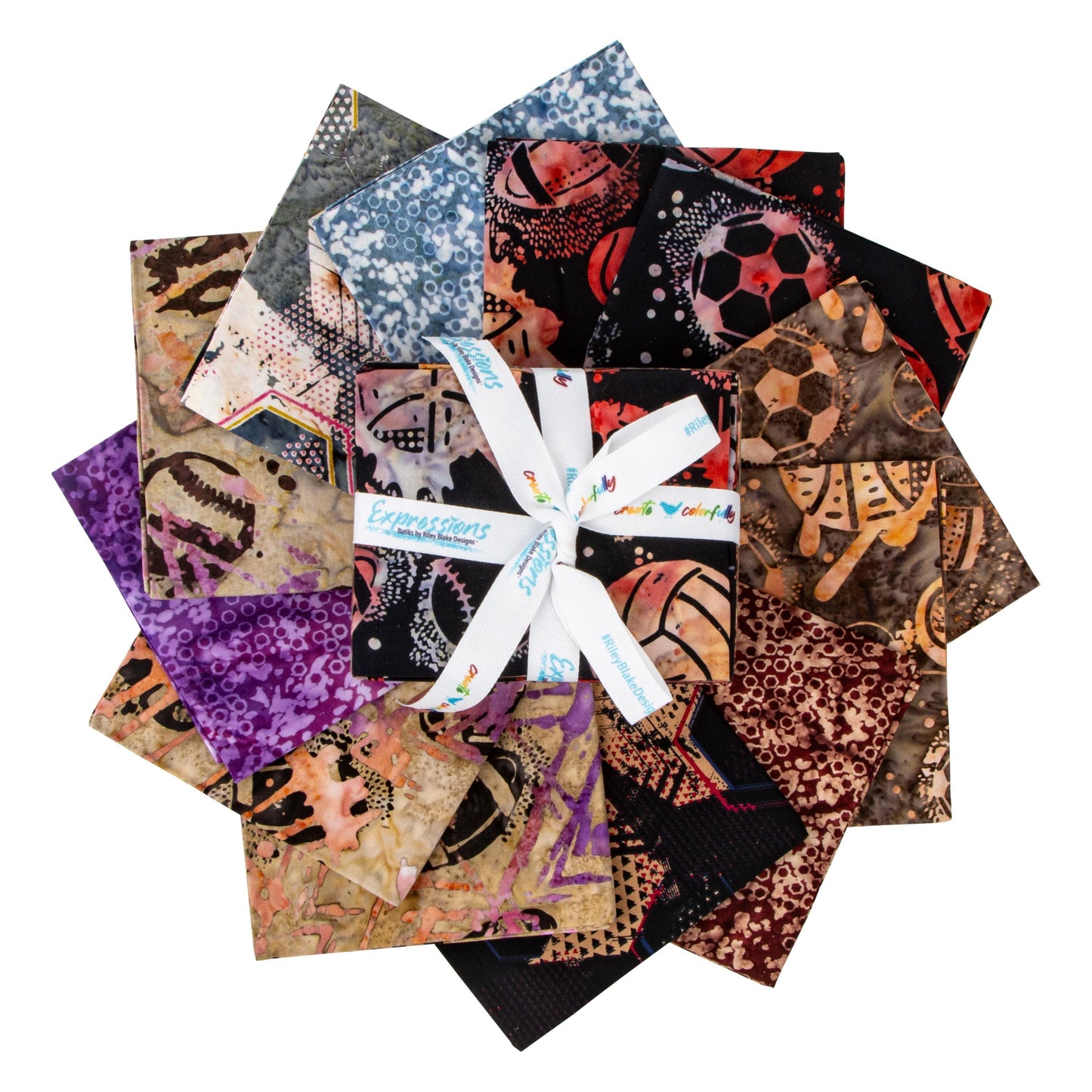 Let's Play Ball! Fat Quarter Bundle A, 12 pcs, Riley Blake Expressions Batiks, Sports, FQ-23172A-12