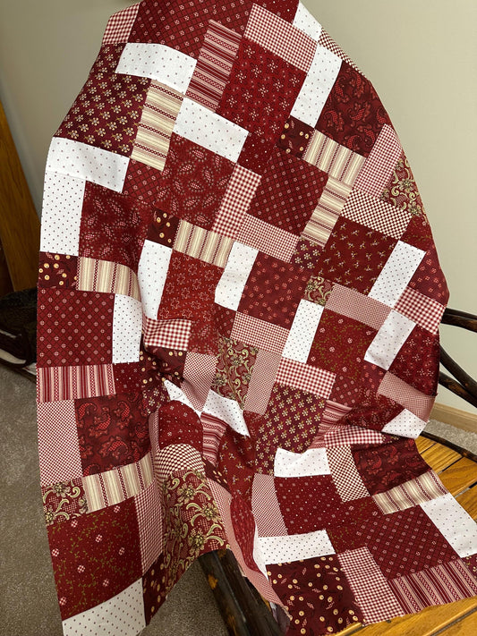 Handmade Garnets & Gingham Quilt Top  33" x 45" Lap / Crib Size  Kim Diehl Fabric