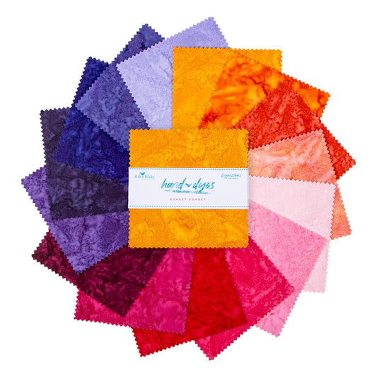 Riley Blake Sunset Sorbet Batik 5" Precut Cotton Fabric Squares, 42Pcs Stacker