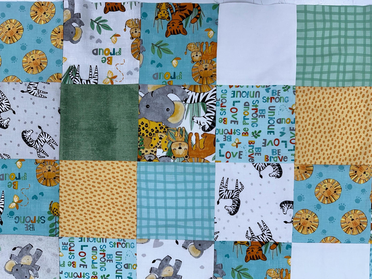 Safari Snuggles Handmade Baby Quilt Top, Nursery, 36" x 45", Gender Neutral