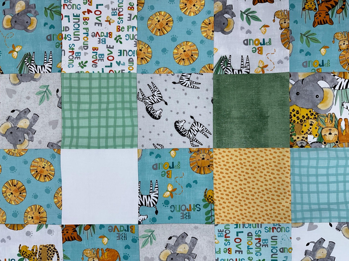 Safari Snuggles Handmade Baby Quilt Top, Nursery, 36" x 45", Gender Neutral