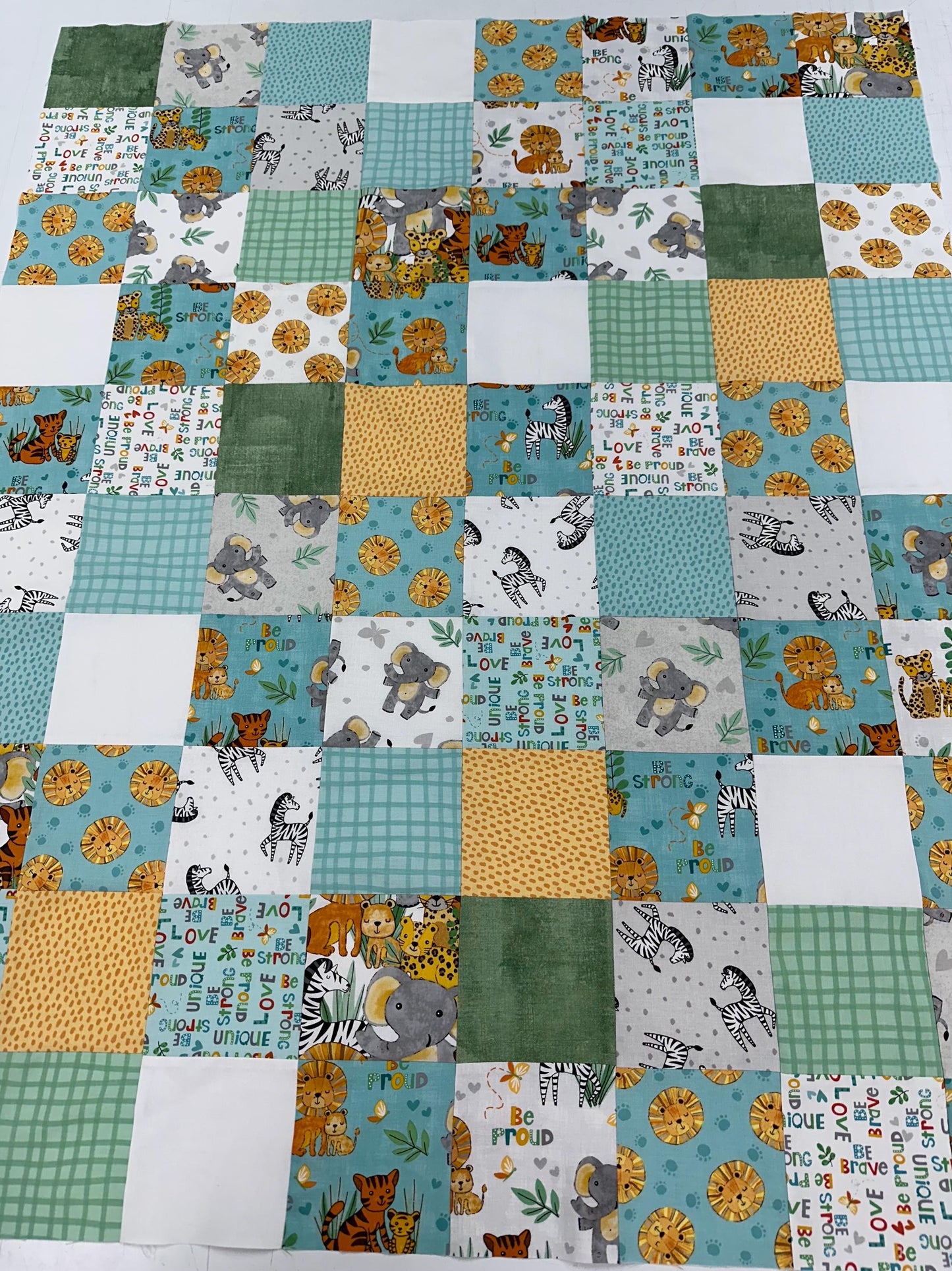 Safari Snuggles Handmade Baby Quilt Top, Nursery, 36" x 45", Gender Neutral
