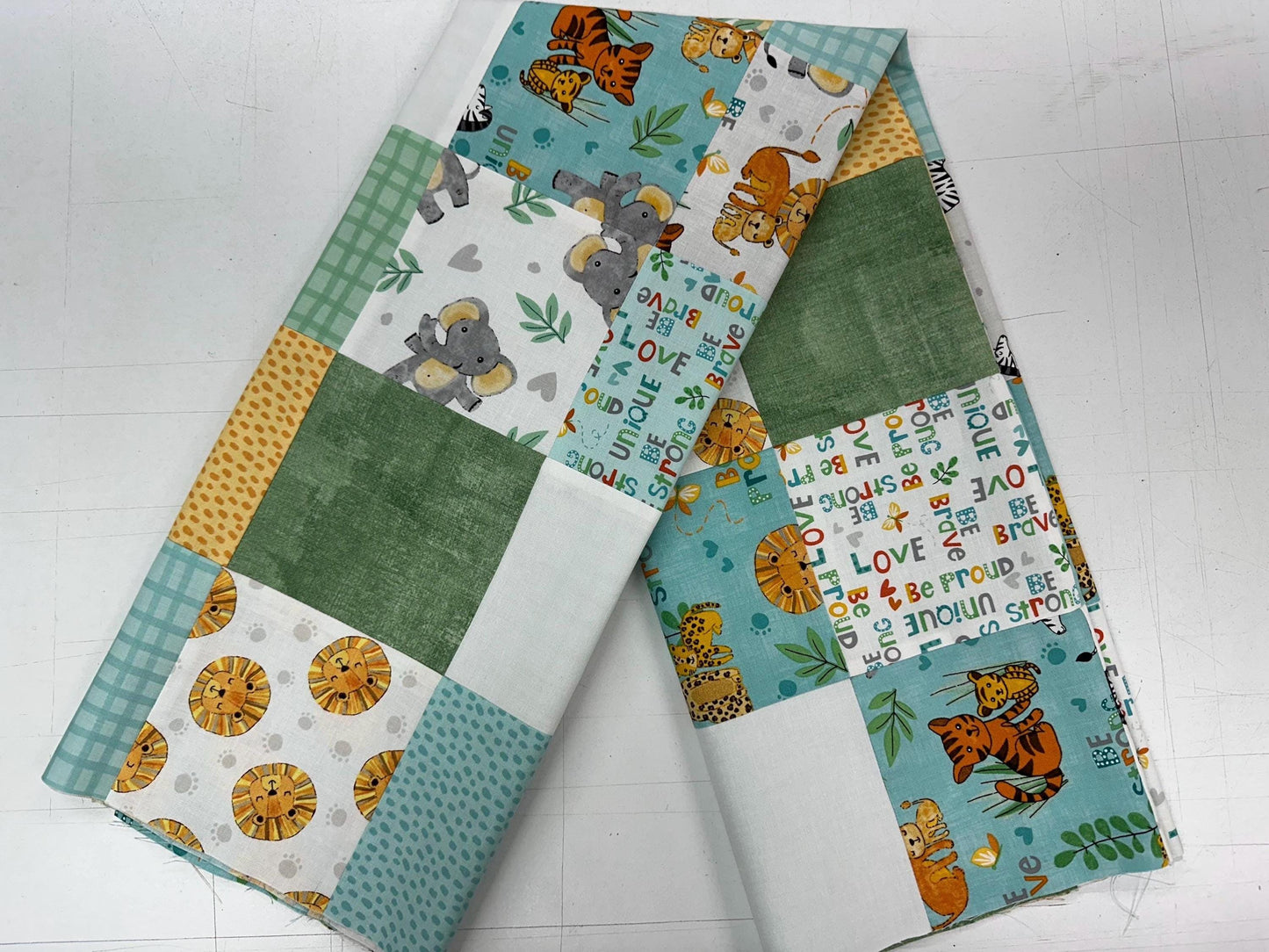 Safari Snuggles Handmade Baby Quilt Top, Nursery, 36" x 45", Gender Neutral