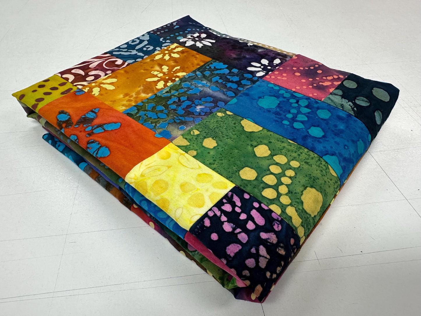 Handmade Batik Quilt Top in Bold Multi-Colors, Lap Size, 36" x 44"