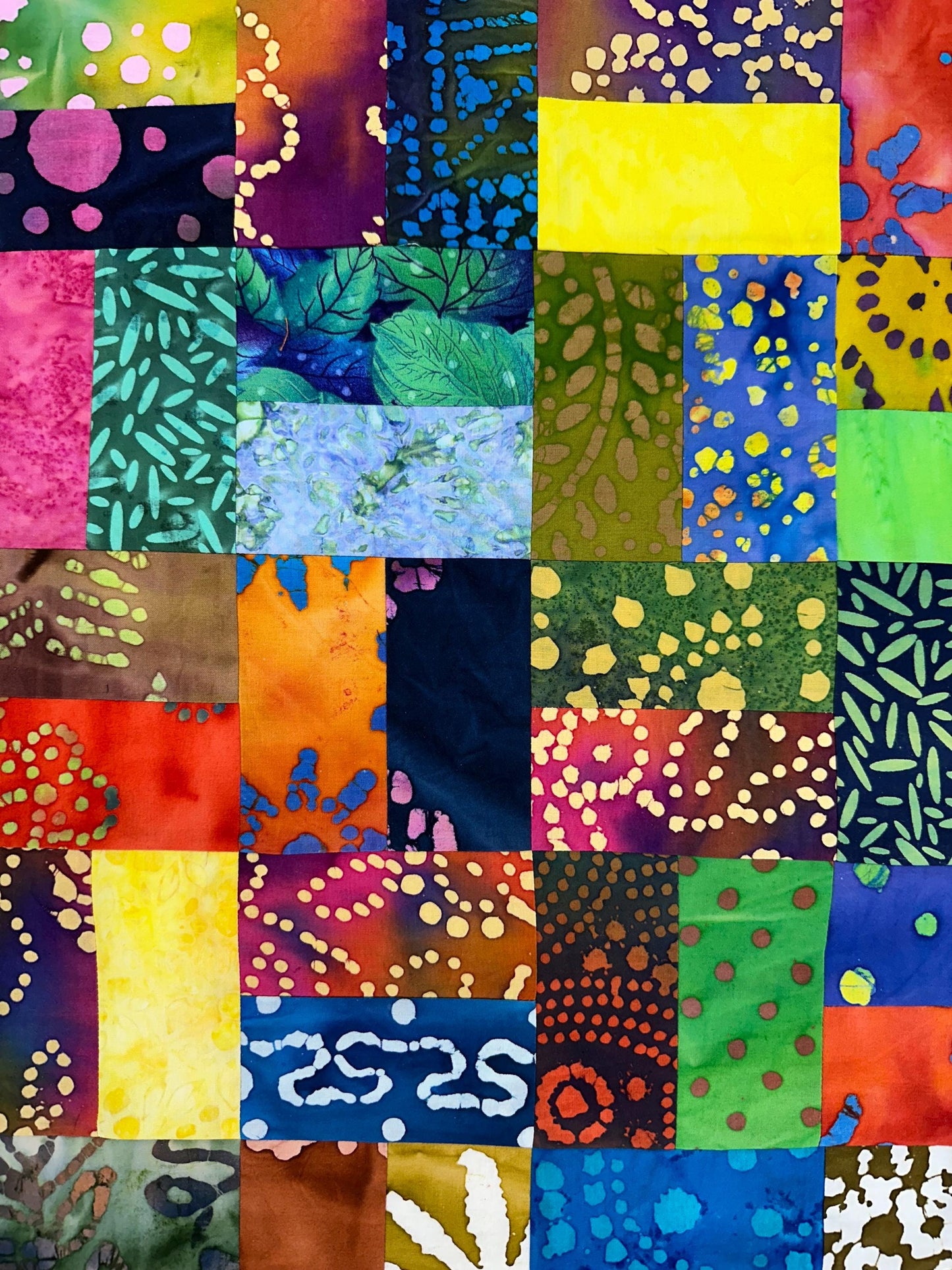 Handmade Batik Quilt Top in Bold Multi-Colors, Lap Size, 36" x 44"