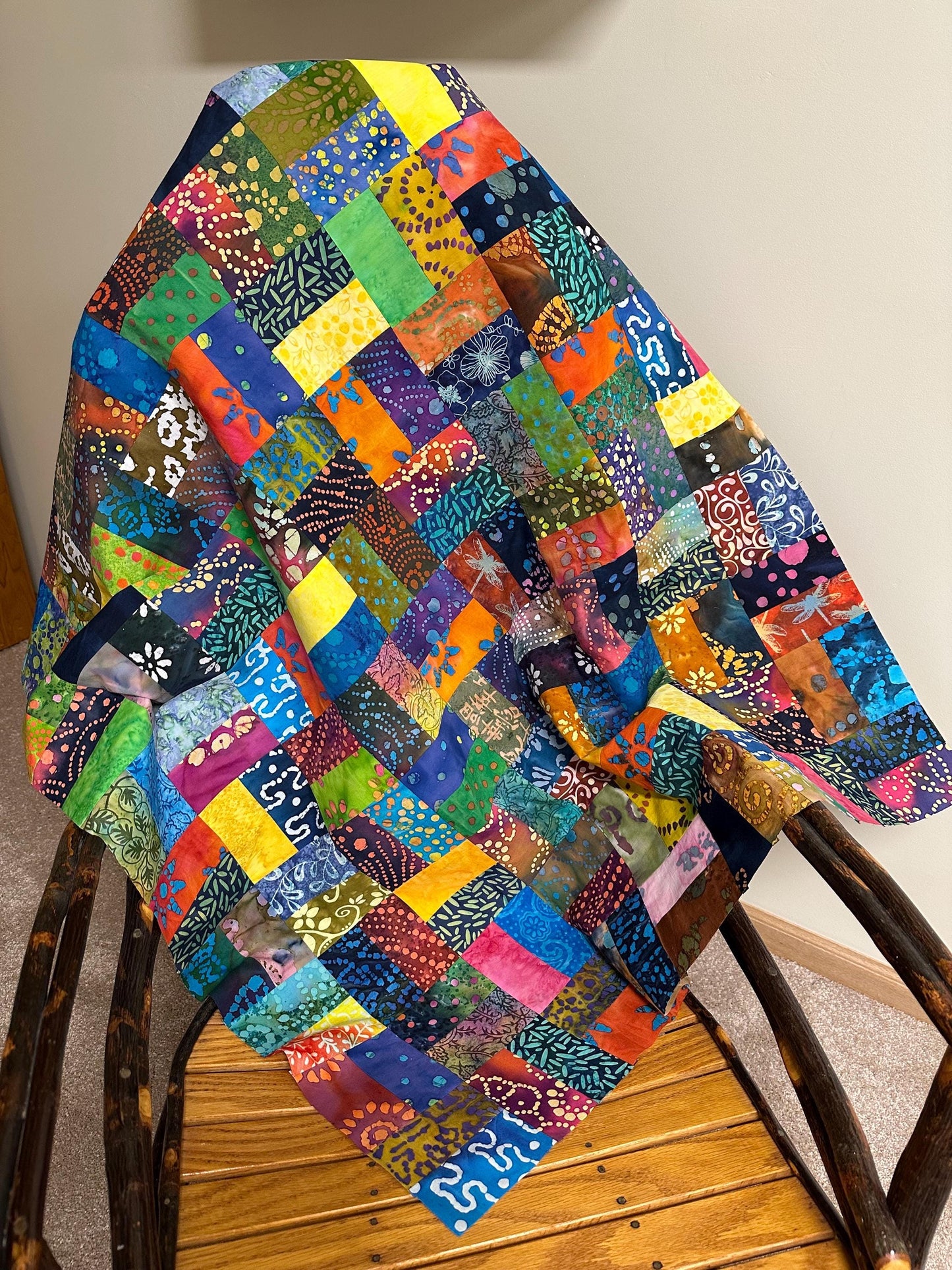 Handmade Batik Quilt Top in Bold Multi-Colors, Lap Size, 36" x 44"
