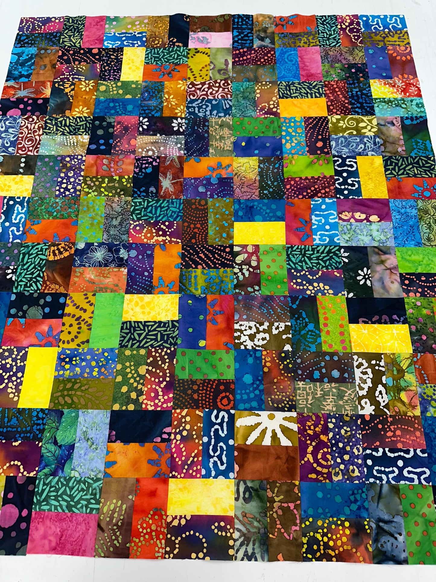 Handmade Batik Quilt Top in Bold Multi-Colors, Lap Size, 36" x 44"