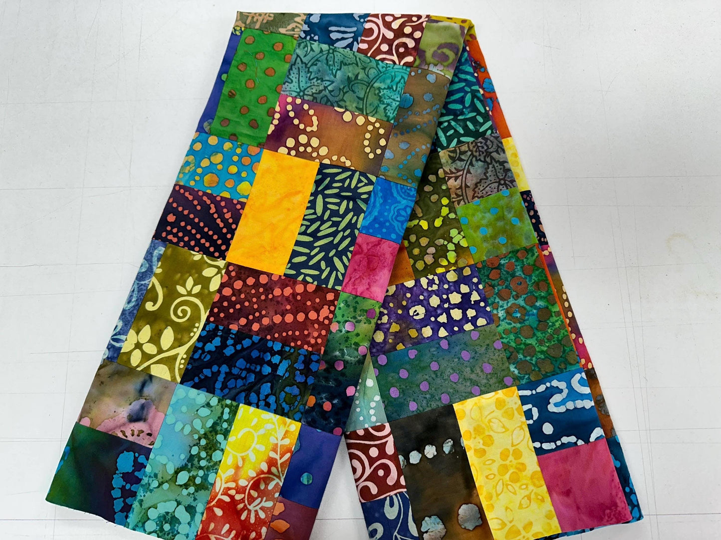 Handmade Batik Quilt Top in Bold Multi-Colors, Lap Size, 36" x 44"