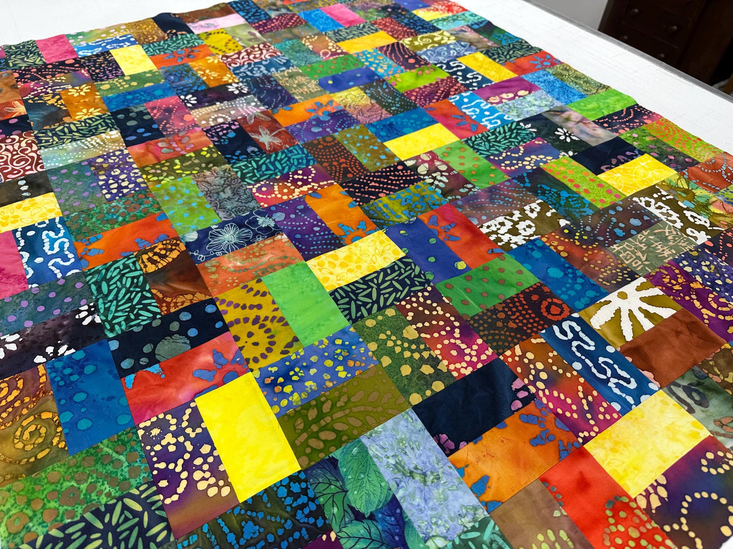 Handmade Batik Quilt Top in Bold Multi-Colors, Lap Size, 36" x 44"