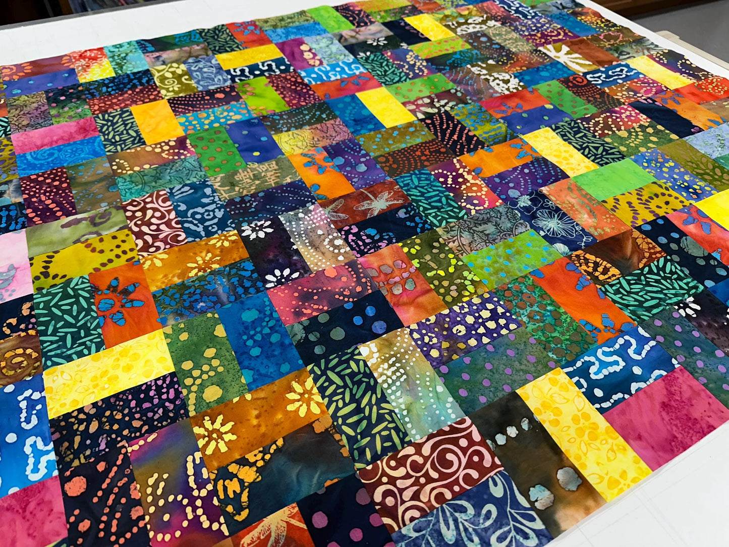 Handmade Batik Quilt Top in Bold Multi-Colors, Lap Size, 36" x 44"