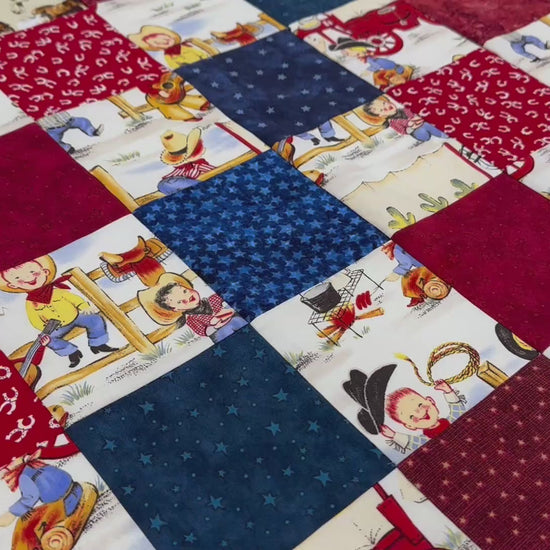Handmade Unfinished Quilt Top, Baby Boy, Western, Lil Cowboy, Bandanas, 36"x45"
