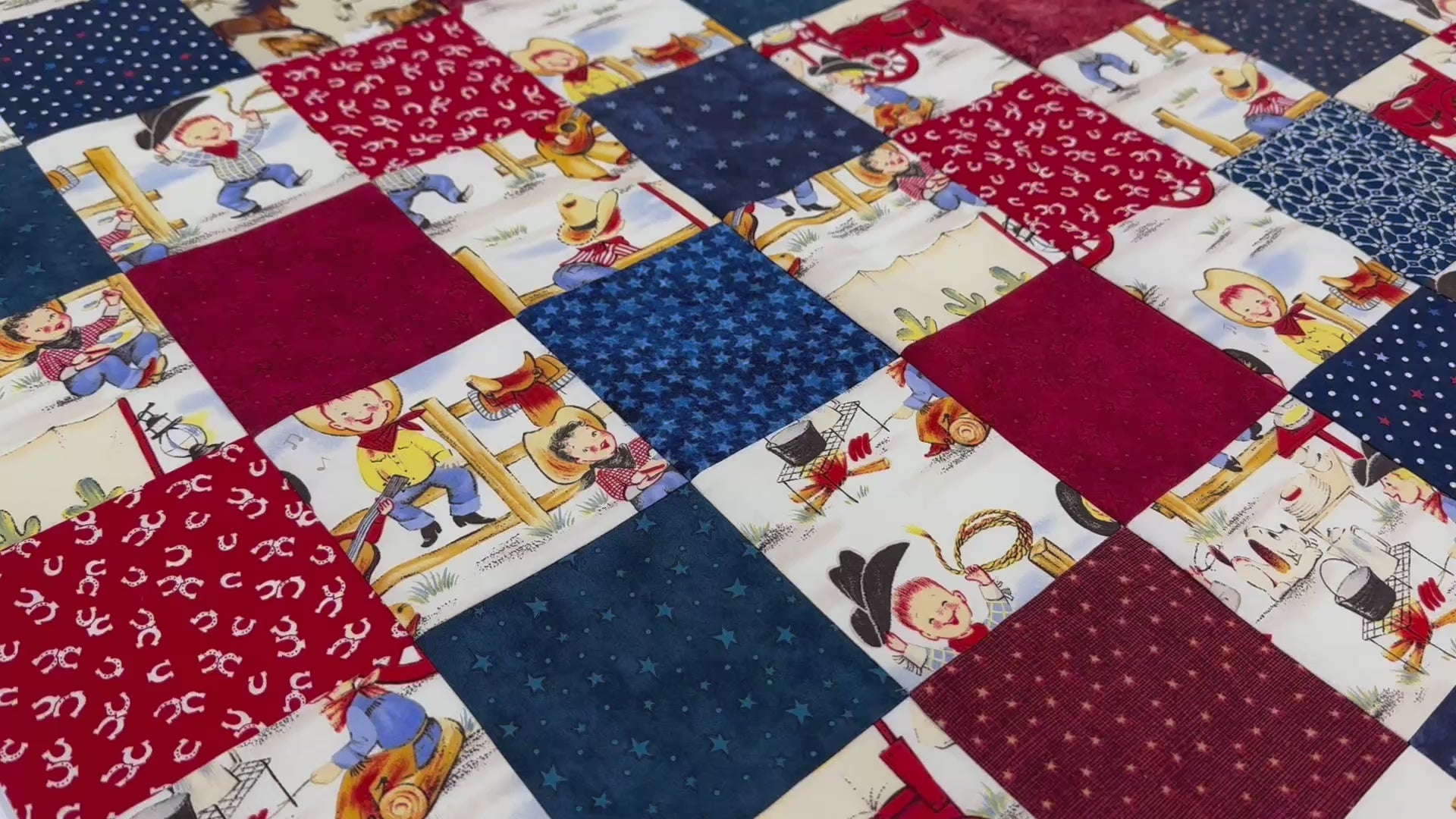 Handmade Unfinished Quilt Top, Baby Boy, Western, Lil Cowboy, Bandanas, 36"x45"