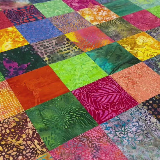 Handmade Batik Quilt Top in Bold Muli-Colors, Lap Size, 36" x 45"