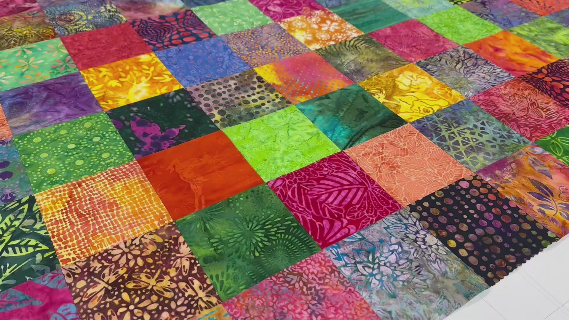 Handmade Batik Quilt Top in Bold Muli-Colors, Lap Size, 36" x 45"