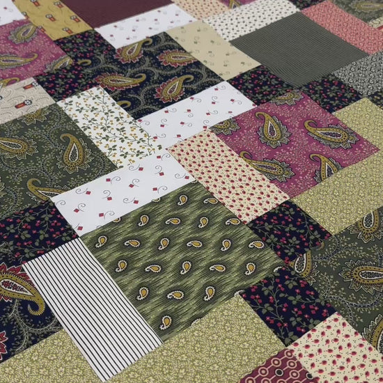 Handmade Unfinished Quilt Top, Reproduction Fabric, Green Red, 45"x58" Lap Throw