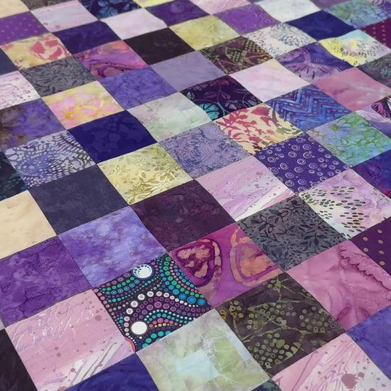Handmade Purple Batik Quilt Top, 36"x44", Lap Crib Throw Quilt Size