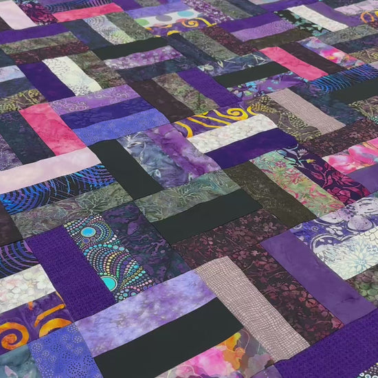 Handmade Purple & Pink Batik Quilt Top – 48"x60" Lap Throw Wall Quilt