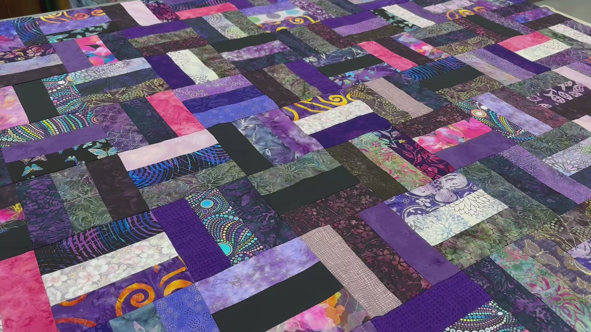Handmade Purple & Pink Batik Quilt Top – 48"x60" Lap Throw Wall Quilt
